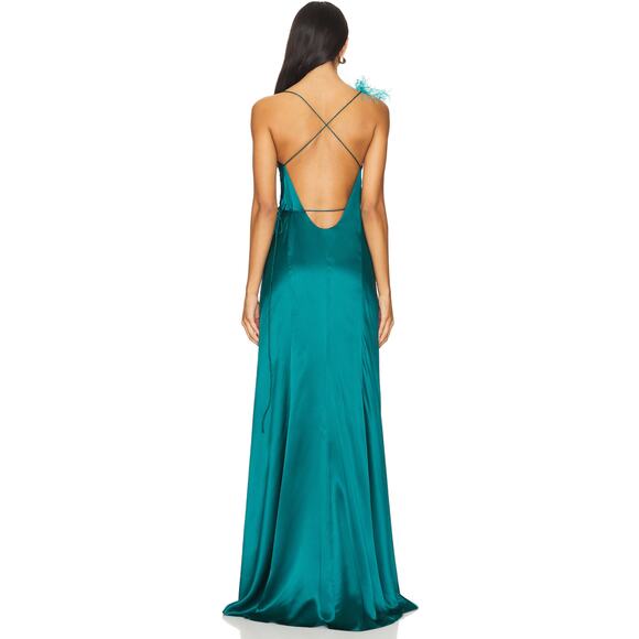 The Sei Wrap Gown With Detachable Ostrich Trim in Lagoon - Picture 2 of 2